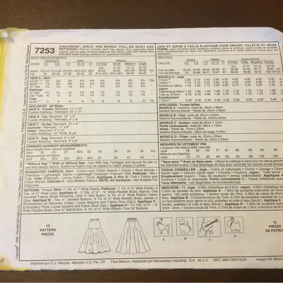 : McCall's Costumes Sewing Pattern 7253 "At The Hop". Sizes 3-4-5-6 - Picture 7 of 8